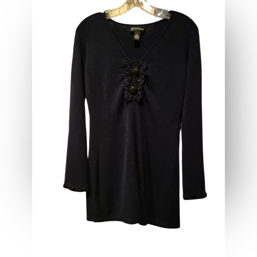 INC Navy Blue Long Sleeve Top/Sweater w/ Jeweled Embellishments Petite Medium